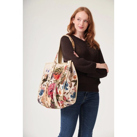 One Hundred Stars Large Velvet Primula Stone Tote Bag - Beige