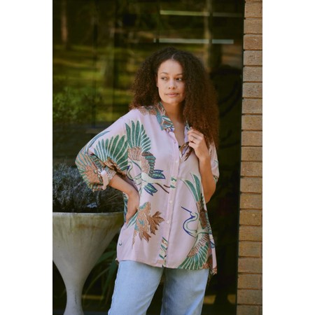 One Hundred Stars Crane Plaster Pink Oversized Shirt - Multicoloured