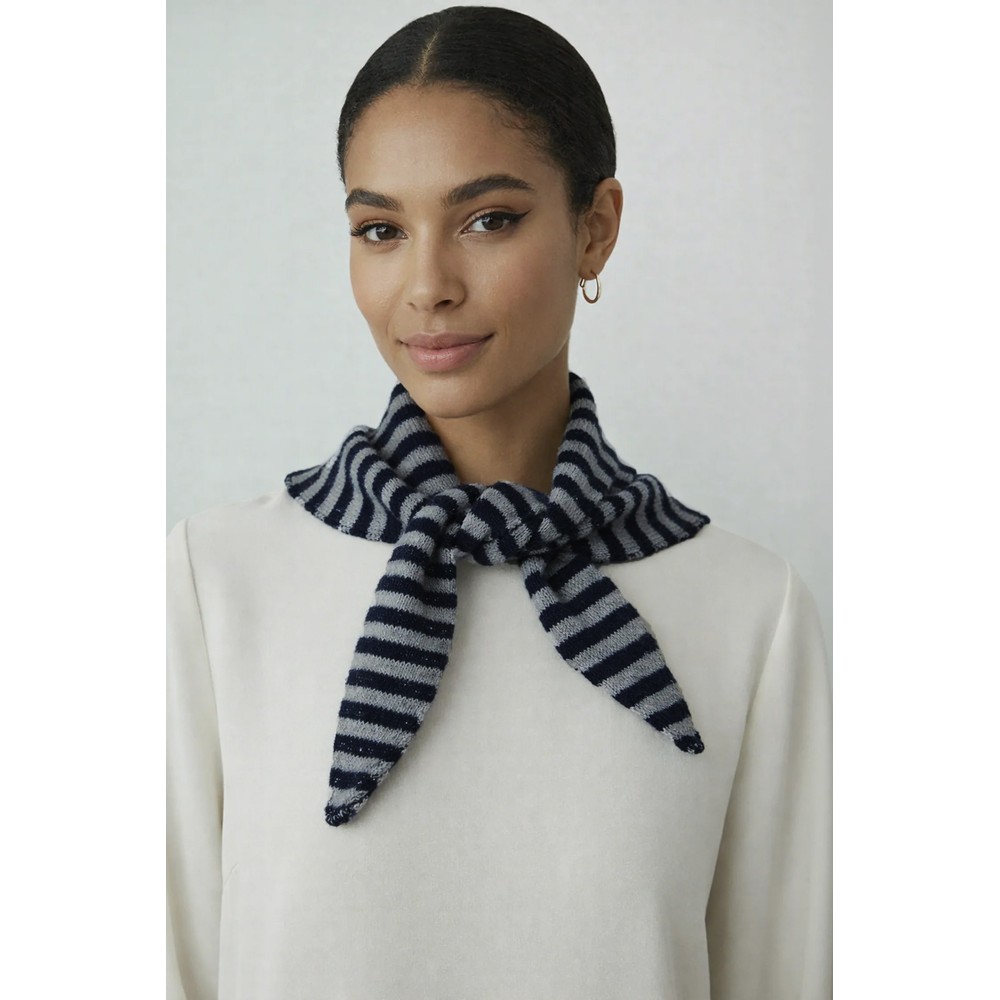 Gemini Label Accessories Triangle Neck Navy Stripe Wool Scarf Navy