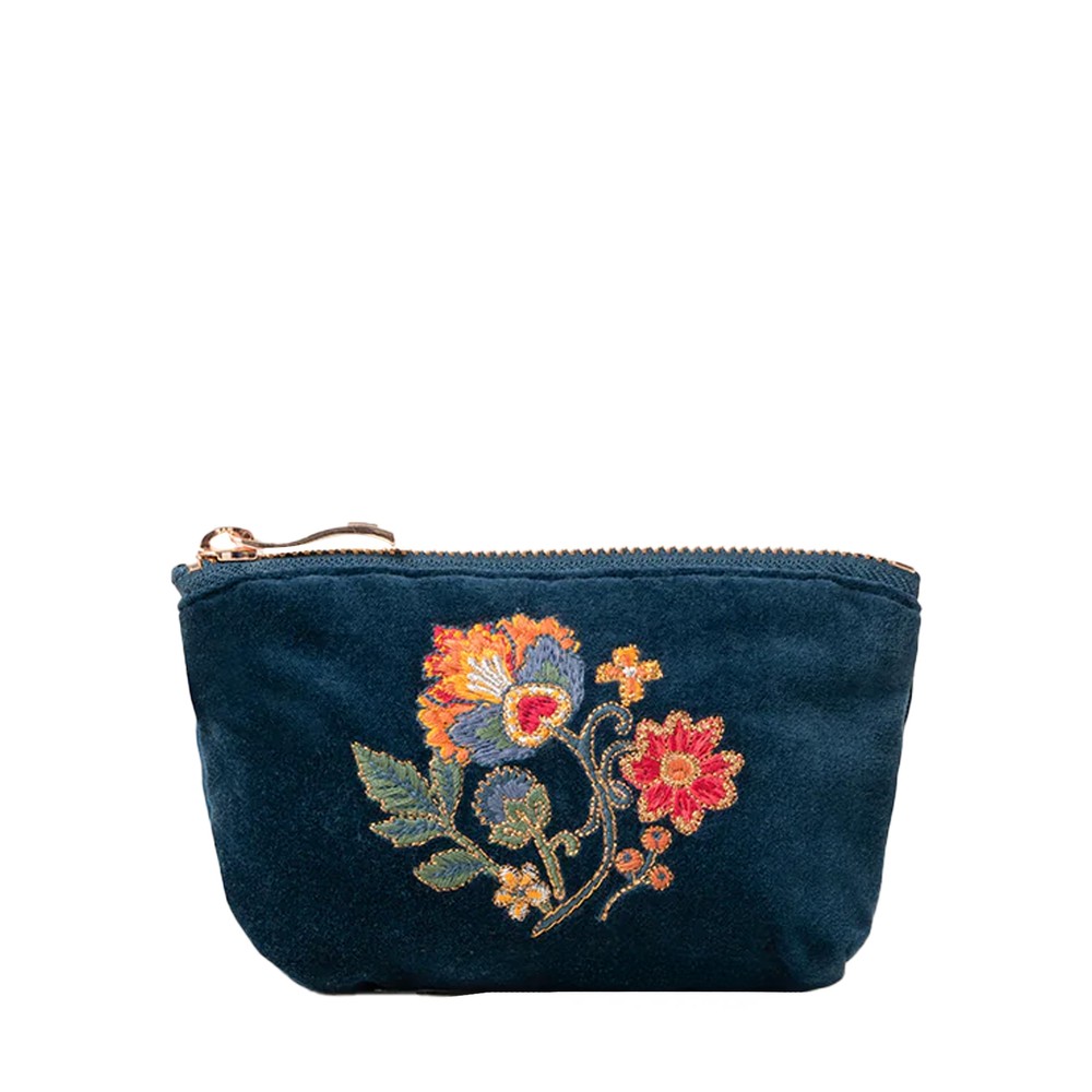 Elizabeth Scarlett Botanical Garden Ink Blue Velvet Coin Purse Botanical Garden Ink Blue