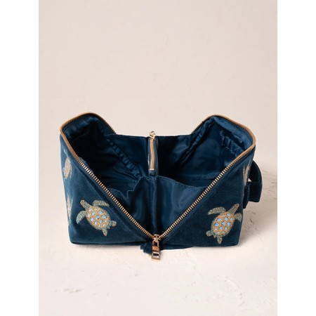 Elizabeth Scarlett Turtle Conservation Velvet Open Flat Makeup Bag - Blue