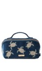 Elizabeth Scarlett Turtle Conservation Marine Navy Turtle Conservation Velvet Open Flat Makeup Bag  