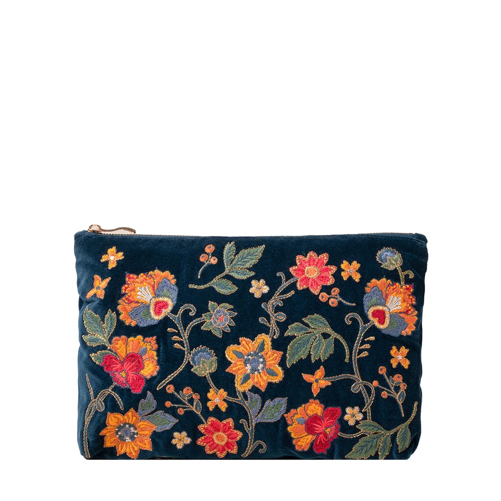 Elizabeth Scarlett Botanical Garden Ink Blue Everyday Velvet Pouch Botanical Garden Ink Blue