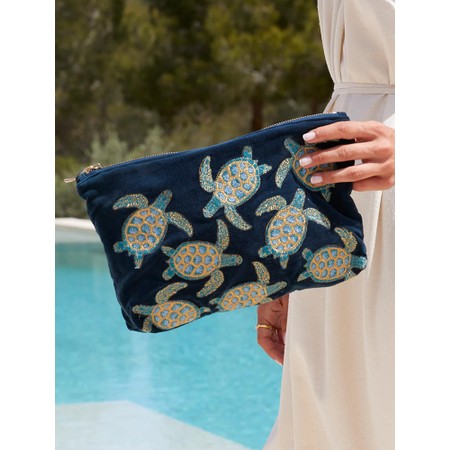 Elizabeth Scarlett Turtle Conservation Everyday Velvet Pouch - Blue
