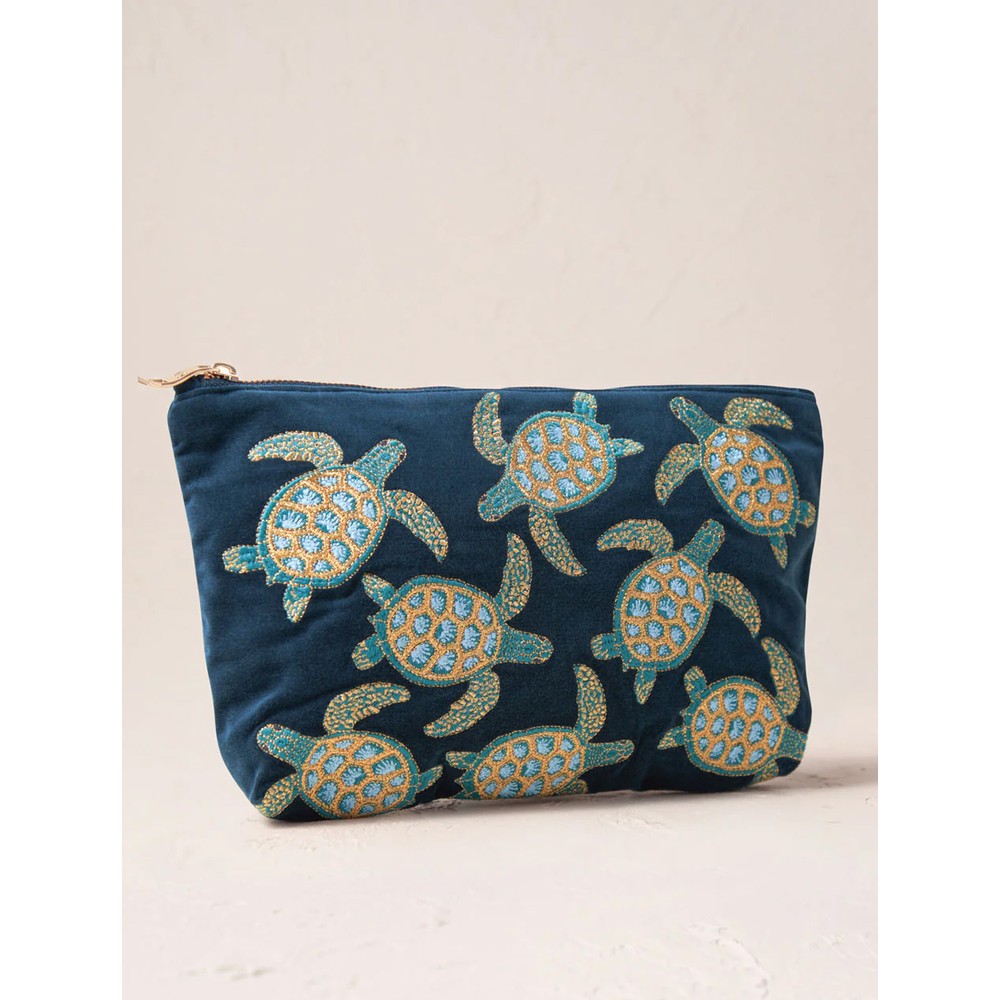 Elizabeth Scarlett Turtle Conservation Everyday Velvet Pouch Turtle Conservation Marine Navy