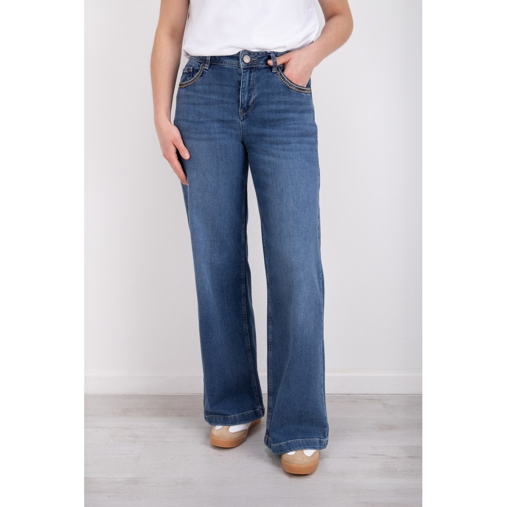Mos Mosh Dara Deco Wide Leg Mid Blue Jean 493 Mid Blue