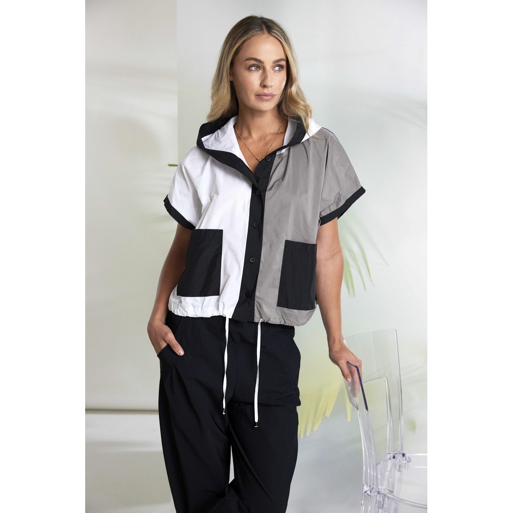 Naya Naya Two Tone Hooded Jacket White / Taupe