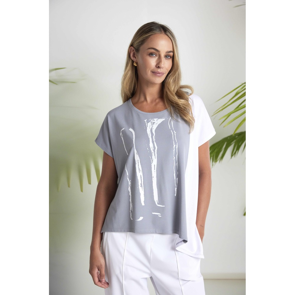 Naya Naya Dove And White Print Angled Hem Top Dove / White