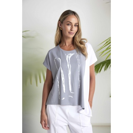 Naya Naya Dove And White Print Angled Hem Top - Grey