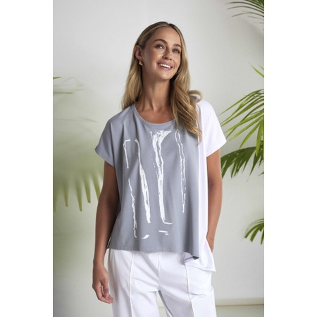 Naya Naya Dove And White Print Angled Hem Top - Grey