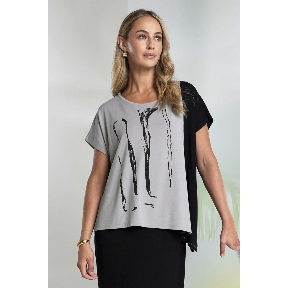 Naya Naya Taupe And Black Print Angled Hem Top Taupe / Black