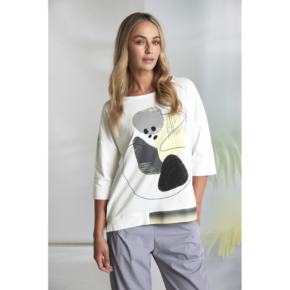 Naya Naya White And Lemon  Print Contrast Hem Top White / Lemon