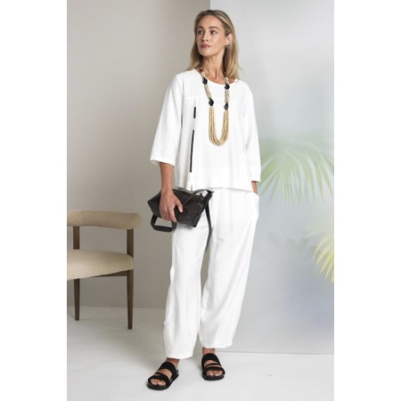 Naya Naya Contrast Piping Trim Top - White