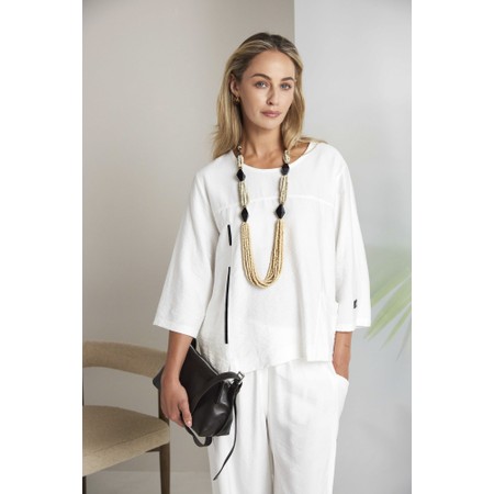 Naya Naya Contrast Piping Trim Top - White