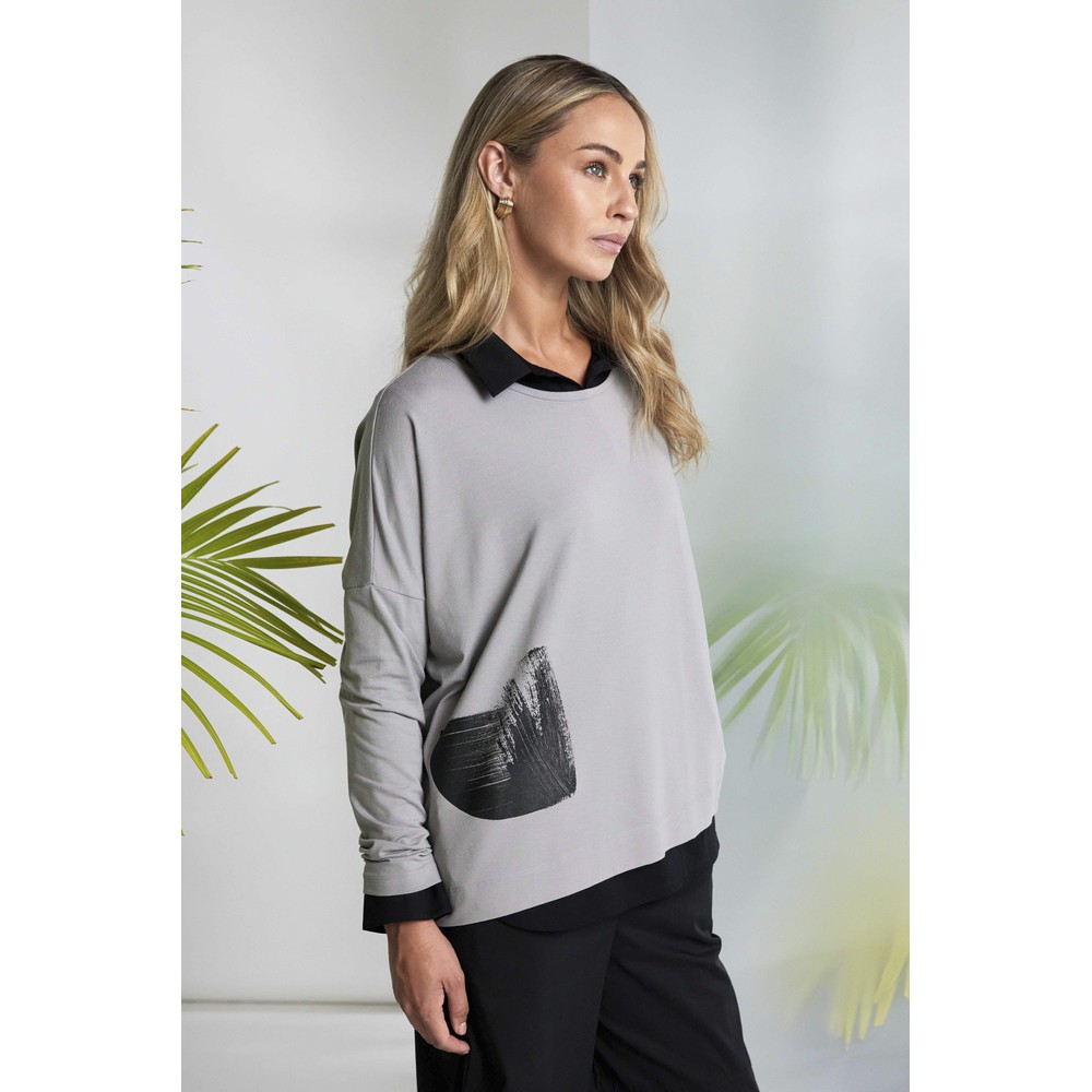 Naya Naya Taupe And Black Placement Print Top Taupe / Black