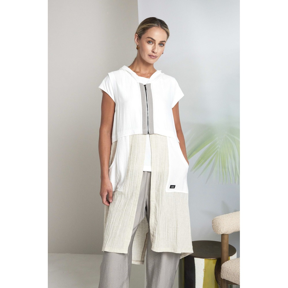Naya Naya Contrast Zip Hooded Waistcoat Pebble