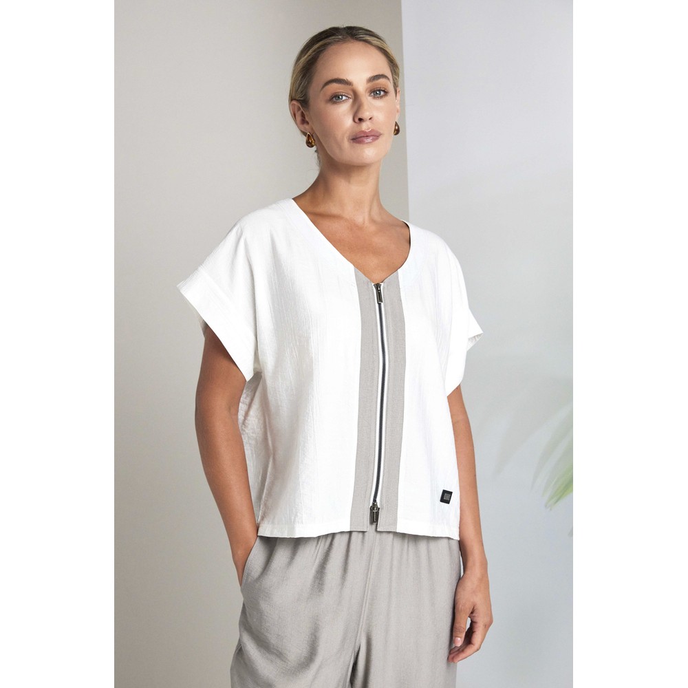 Naya Naya Contrast Pebble Zip Detail Top Pebble