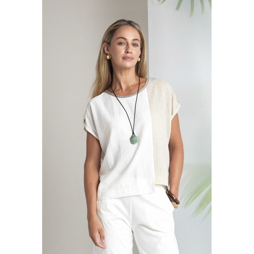 Naya Naya White & Pebble Contrast Binding Top Pebble