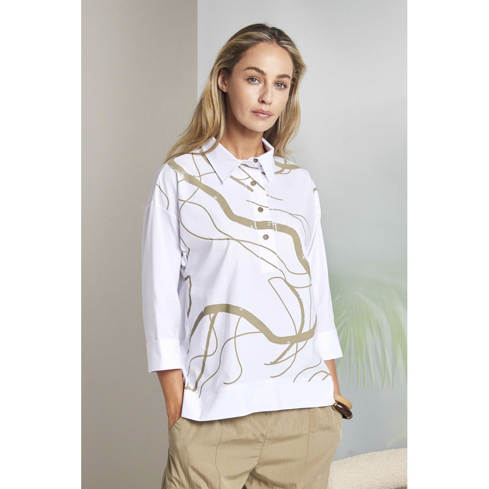 Naya Naya Print Contrast Cuff Top White / Tan