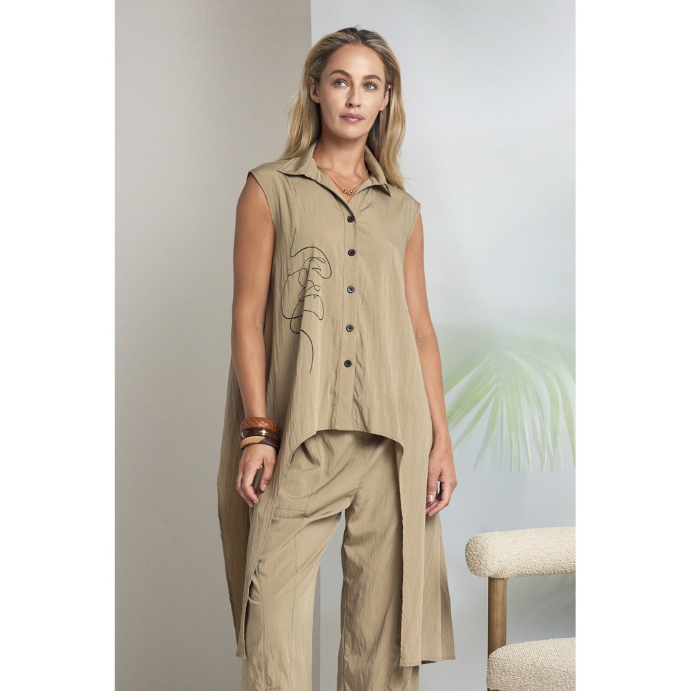 Naya Naya Tan Side Panelled Print Top Tan