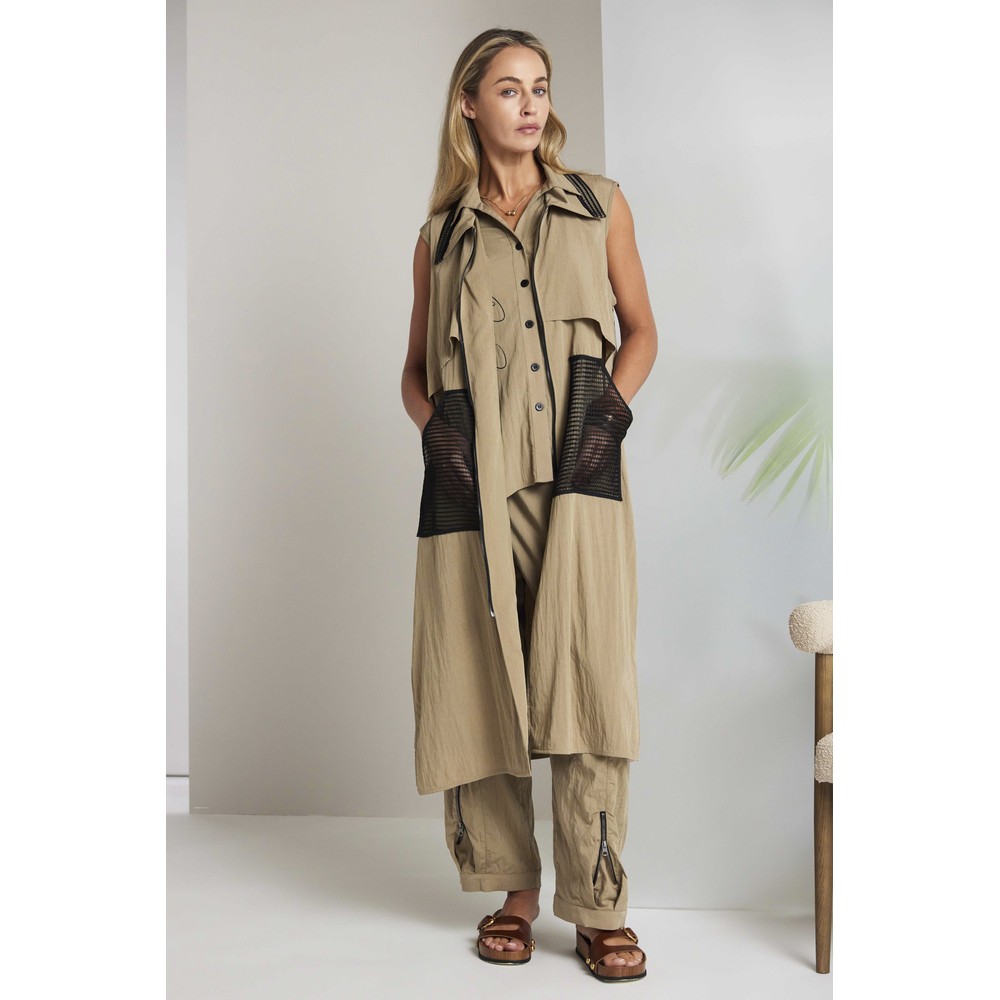 Naya Naya Tan Zip Contrast Pocket Waistcoat Tan