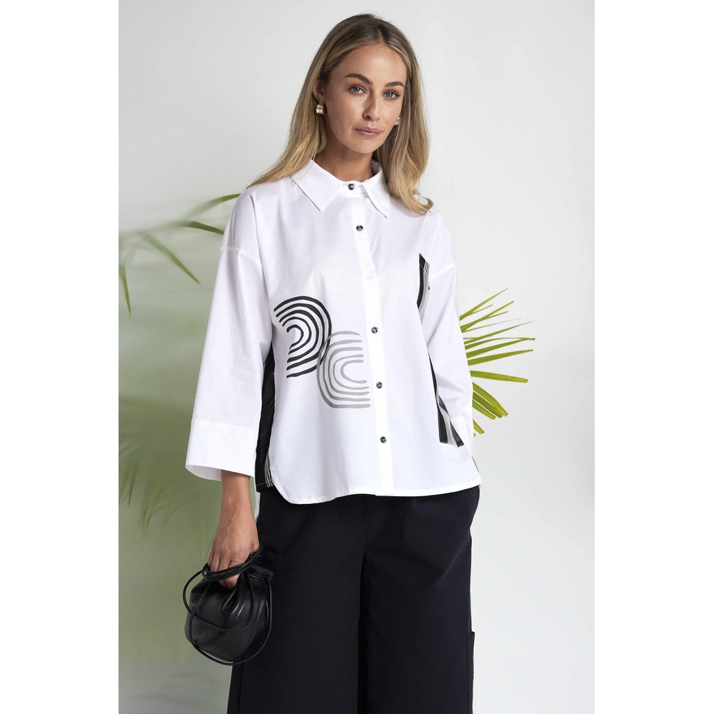 Naya Naya Print Striped Shirt White / Black