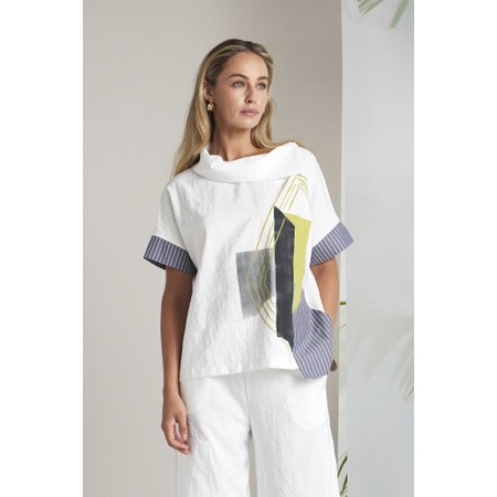 Naya Naya Print Collared Stripe Top - Grey