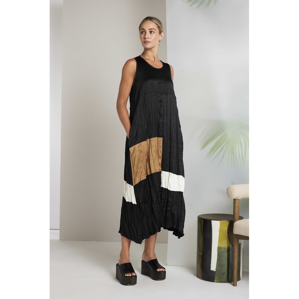 Naya Naya Colour Bands Crushed Dress Black / Off White