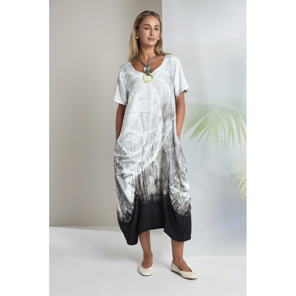 Naya Naya Taupe Border Print Dress Taupe