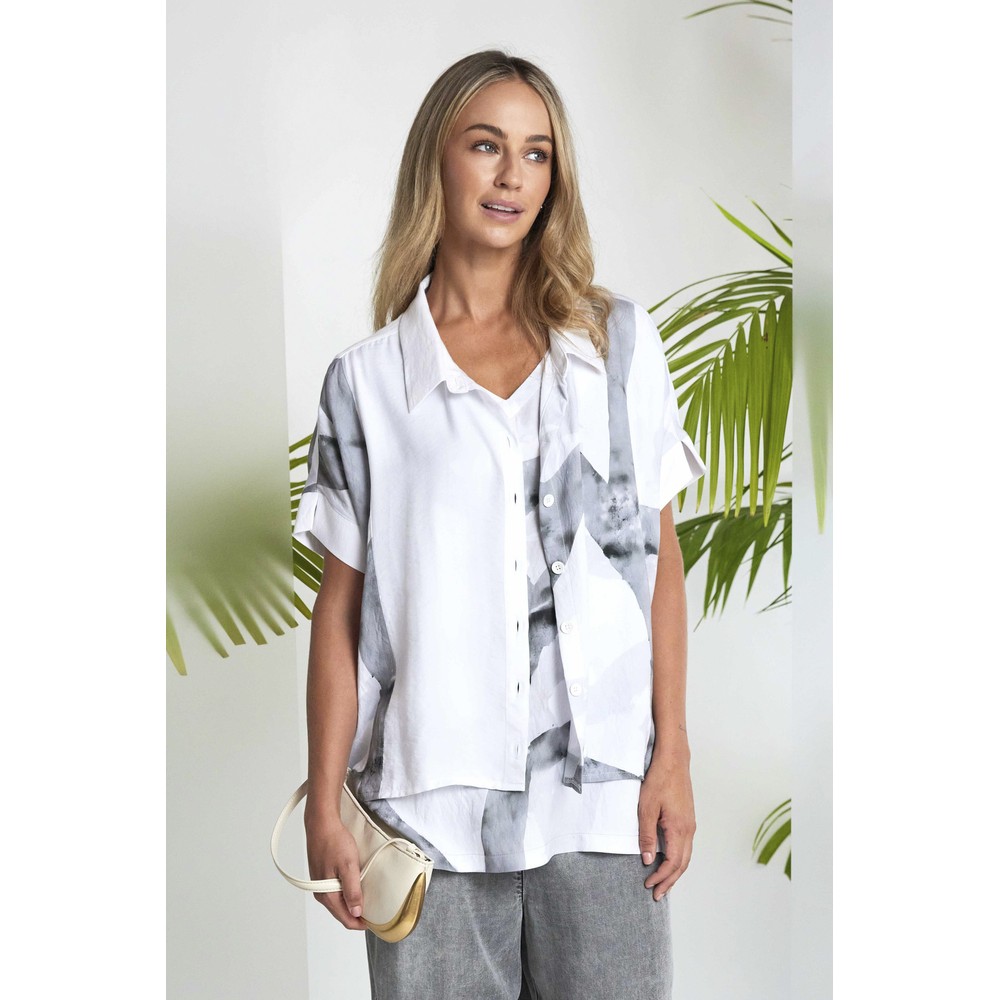 Naya Naya Marbled Ribbon Print Shirt White / Granite