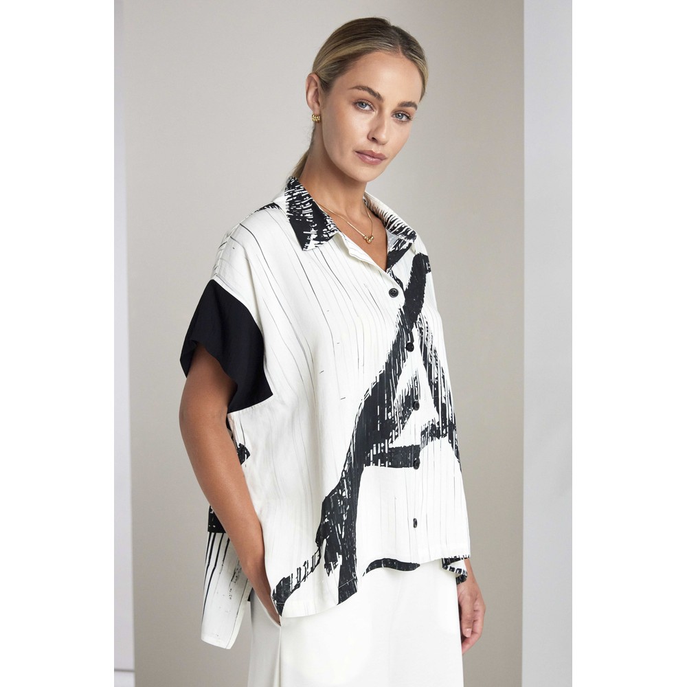 Naya Naya Brush Stroke Print Blouse Cream / Black