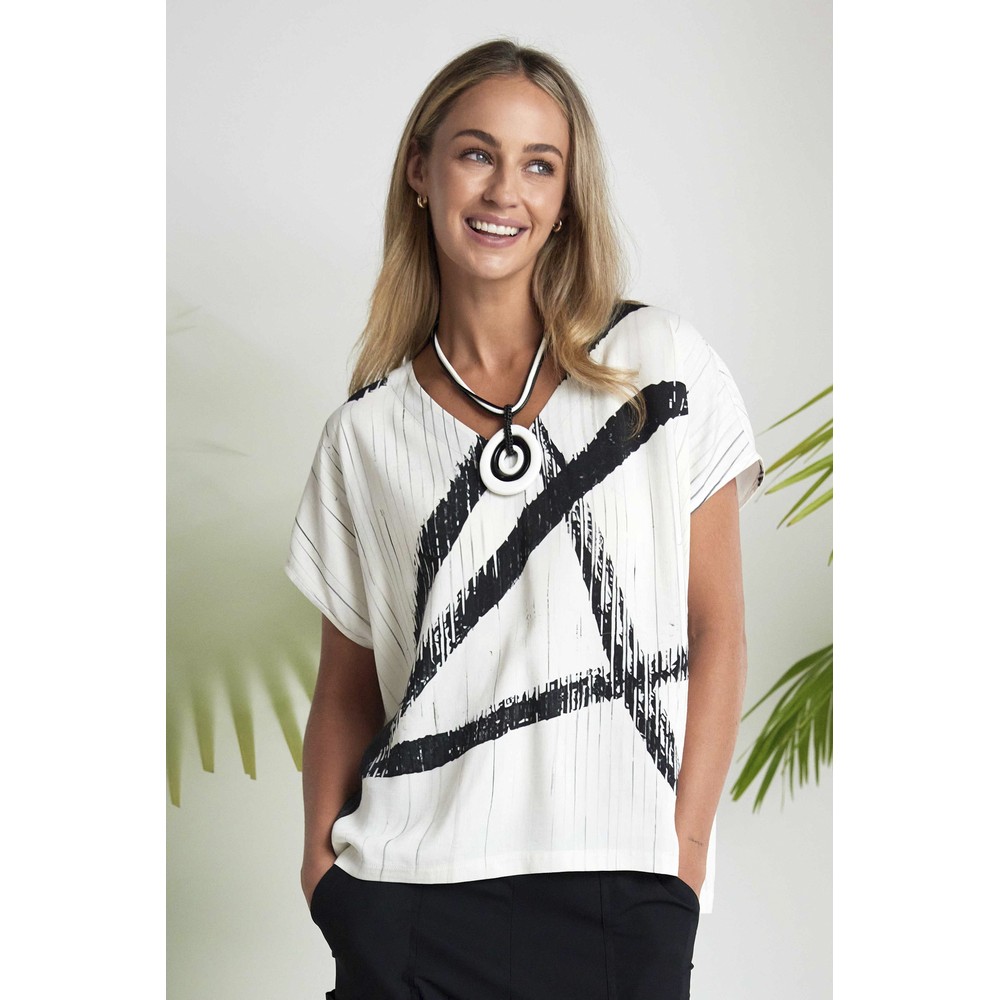 Naya Naya Brush Stroke Print Top Cream / Black