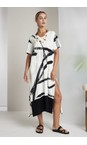 Naya Cream / Black Naya Brush Stroke Print Dress  