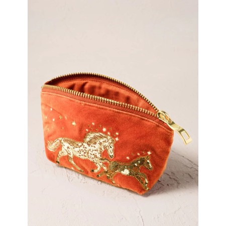 Elizabeth Scarlett Celestial Wild Horses Terracotta Velvet Coin Purse - Orange