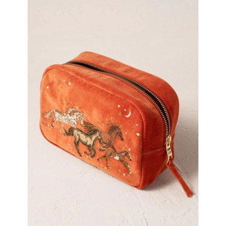 Elizabeth Scarlett Celestial Wild Horses Velvet Makeup Bag - Orange