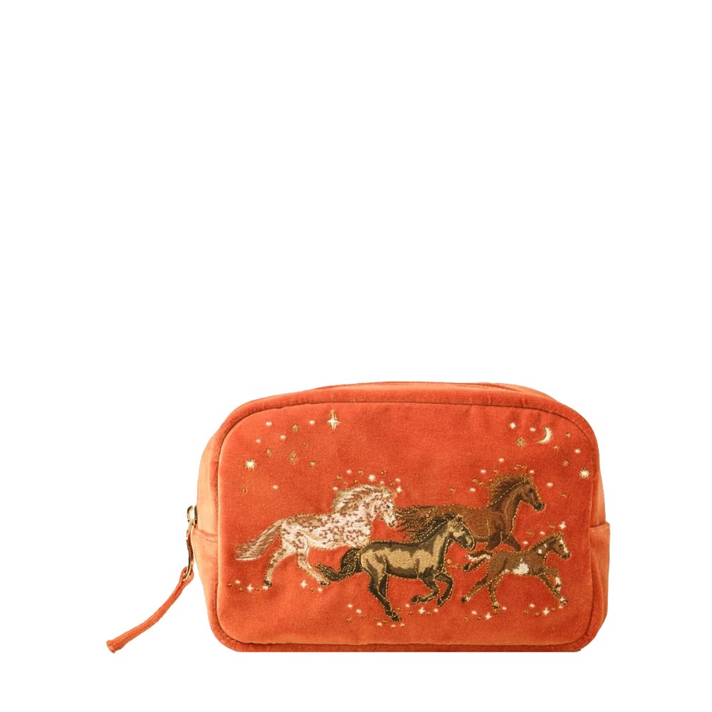 Elizabeth Scarlett Celestial Wild Horses Velvet Makeup Bag Celestial Wild Horses Terracotta