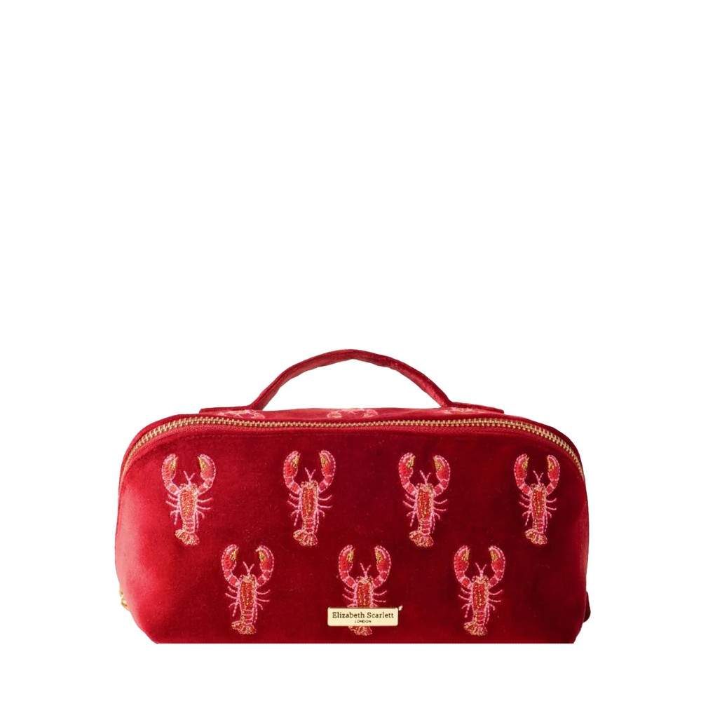 Elizabeth Scarlett Lobster Velvet Open Flat Makeup Bag Lobster Rouge