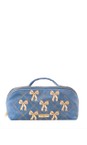 Elizabeth Scarlett Lattice Bows Dusky Blue Lattice Bows Velvet Open Flat Makeup Bag  