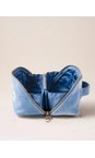 Elizabeth Scarlett Lattice Bows Dusky Blue Lattice Bows Velvet Open Flat Makeup Bag  