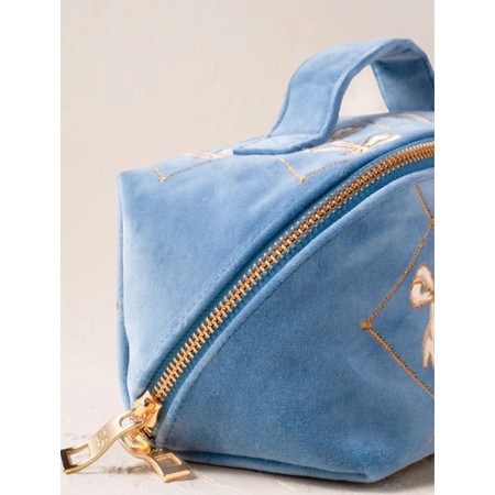 Elizabeth Scarlett Lattice Bows Velvet Open Flat Makeup Bag - Blue