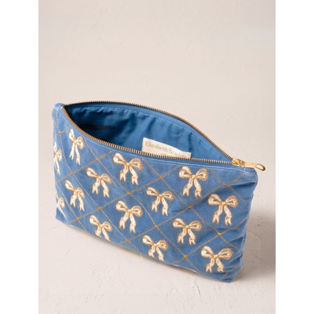 Elizabeth Scarlett Lattice Bows Everyday Velvet Pouch - Blue