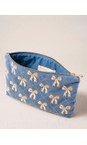 Elizabeth Scarlett Lattice Bows Dusky Blue Lattice Bows Everyday Velvet Pouch  