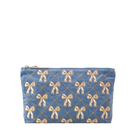 Elizabeth Scarlett Lattice Bows Everyday Velvet Pouch - Blue