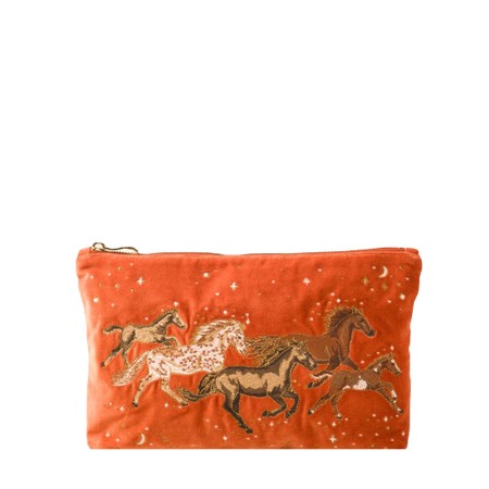 Elizabeth Scarlett Celestial Wild Horses Everyday Velvet Pouch - Orange