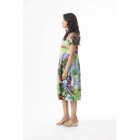 Orientique Bubble Leaves Blue Printed Cotton Dress - Multicoloured