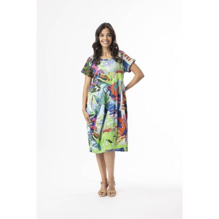 Orientique Bubble Leaves Blue Printed Cotton Dress - Multicoloured