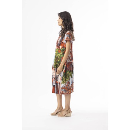 Orientique Bubble Tower Peach Printed Cotton Dress - Multicoloured