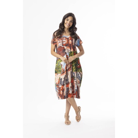 Orientique Bubble Tower Peach Printed Cotton Dress - Multicoloured