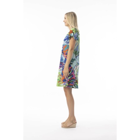 Orientique Contemporary Blue Leaves Print Cotton Dress - Multicoloured