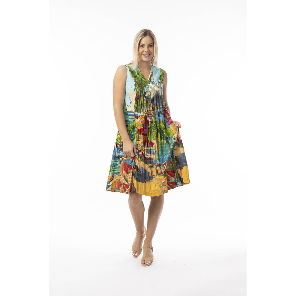 Orientique Ibiza Print Pleated Dress Ibiza